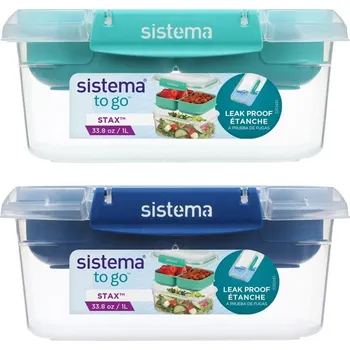 Dóza na potraviny Sistema Dělený vodotěsný box na jídlo To Go STAX 1 l, zelená, modrá