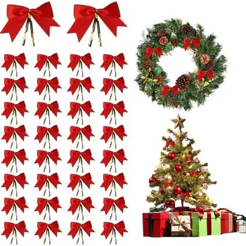 Vánoční dekorace Yisscen 50dílná sada vánočních mašlí, dárkové mašle, mini mašle na vánoční stromeček, červené