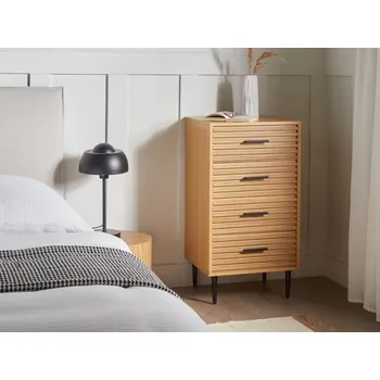 Ložnice Komoda světle hnědá MDF 4 zásuvky úložný prostor železné nohy moderní styl ložnice Beliani