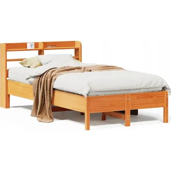 Postel Rám postele s opěrkou hlavy a policemi, voskově hnědá barva, 218 x 130 x 82 cm