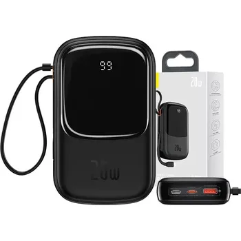 Powerbanka Powerbanka Baseus Qpow PRO s kabelem Lightning, porty USB-C a USB, 20 000 mAh, 20 W (černá)