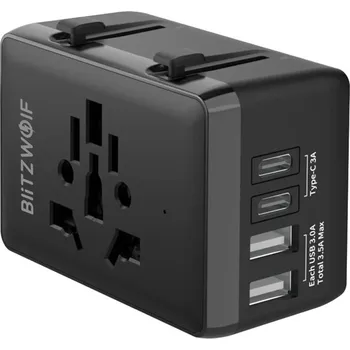 Blitzwolf BW-TA1 cestovní adaptér 4 v 1 2×USB + C + PD 20W