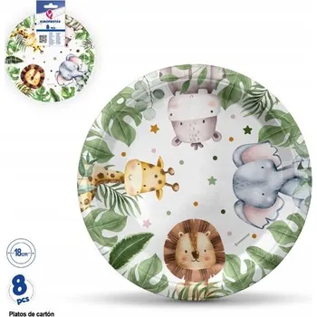 Party nádobí PAPÍROVÉ TALÍŘKY SAFARI ZVÍŘATA LISTY dekorace narozeniny dort 8ks E