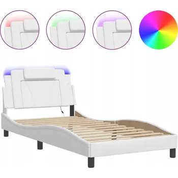 Postel Rám postele s LED podsvícením čela, bílá, 218 x 105 x 74,5 cm