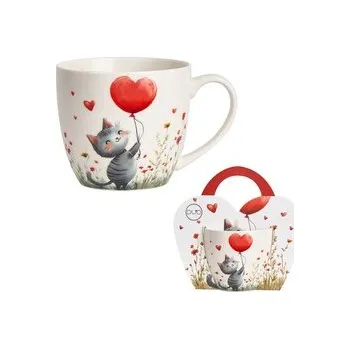 Kubek 460 ml w "koszyczku" KOT Z BALONEM