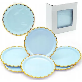 Talíř Papírové talířky narozeninové modré zlaté talíře eko bio křest