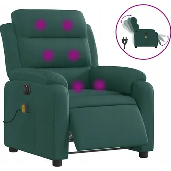 Křeslo Rozkládací masážní křeslo, elektrické, tmavě zelené, látkové