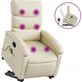 Křeslo VidaXL Polohovací masážní křeslo, rozkládací, krémové, umělá kůže