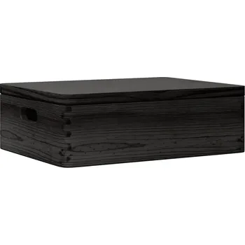 Úložný box Dřevěná bedna s víkem a úchyty, masivní borovicové dřevo