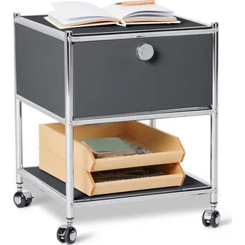 Konferenční stolek 728916 - Tchibo - Kovový odkládací stolek se zásuvkou »Cn3« - barva: šedá