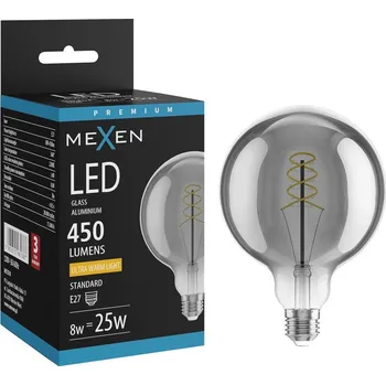 Žárovka Mexen Vintis Žárovka filament spirála LED E27, G125, 8W, Teplá - 2200K, 450 lm, kouřová - L168-E27-0822-70 Żarówki LED