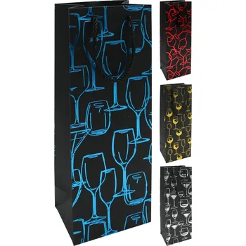 Dárková taška na láhev 12 x 9 x 35 cm (mix designů kalichů)
