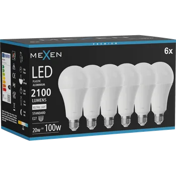 Žárovka Mexen Nova 6x LED žárovka E27, A70, 20 W, Neutrální - 4000K, 2100 lm - L100-E27-2040-01x06 Żarówki LED