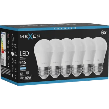 Žárovka Mexen Nova 6x LED žárovka E27, G45, 9W, Studená - 6500K, 945 lm - L101-E27-0965-01x06 Żarówki LED