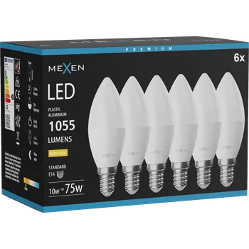 Žárovka Mexen Nova 6x Žárovka LED E14, C37, 10W, Teplá - 3000K, 1055 lm - L102-E14-1030-01x06 Żarówki LED