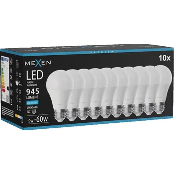 Žárovka Mexen Nova 10x LED žárovka E27, A60, 9W, Studená - 6500K, 945 lm - L100-E27-0965-01x10 Żarówki LED