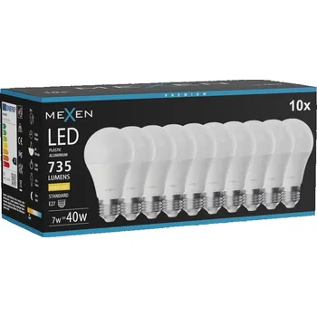Žárovka Mexen Nova 10x LED žárovka E27, A60, 7W, Teplá - 3000K, 735 lm - L100-E27-0730-01x10 Żarówki LED