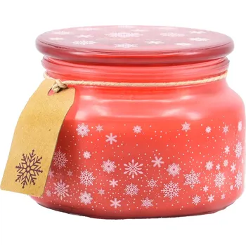 Svíčka Emocio Vonná svíčka ve skle Magic Snowing 100×79 mm se skleněným víčkem – červeno-bílá