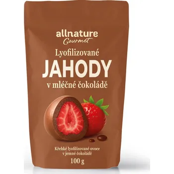 Sušené ovoce Allnature Mrazem sušené jahody v mléčné čokoládě 100 g