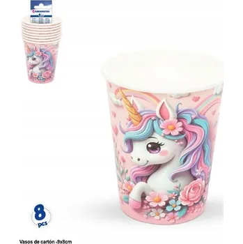Party nádobí PAPÍROVÉ KELÍMKY RŮŽOVÉ JEDNOROŻEC dekorace narozeniny 8ks EF w2