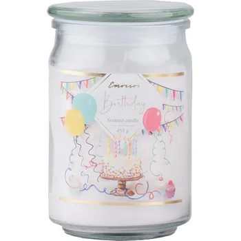 Svíčka Vonná svíčka Emocio Birthday 93×142 mm se skleněným víčkem