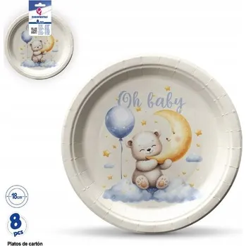 Party nádobí Papírové talíře 18 cm Oh Baby s medvídkem