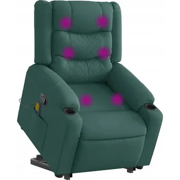 Křeslo Zvedací masážní křeslo, polohovací, tmavě zelené, látkové