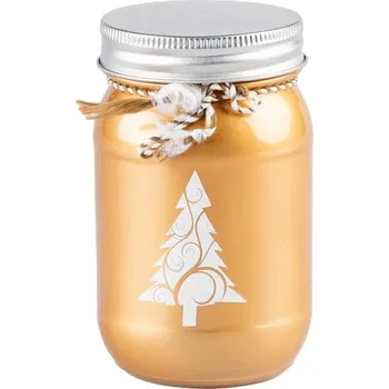 Svíčka Emocio zlatá vonná svíčka ve skle s plechovým víčkem 70x120 mm Spiced Orange and Clove, potisk stromek