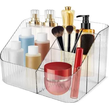 Úložný box Kosmetický organizér s průhlednými přihrádkami – úložný box na make-up a péči o pleť (toaletní
