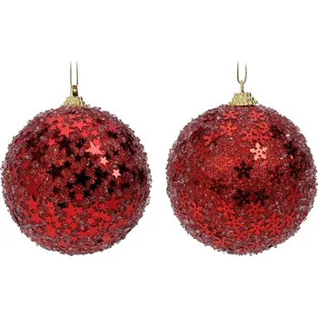 Vánoce Sada 12 ks vánočních baněk BROKY 8 cm červené