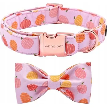 Obojek pro psa Materiálový obojek pro psa s mašlí, velikost S, nastavitelný, dýňový vzor