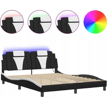 Postel Rám postele s čelem a LED osvětlením, černo-bílý, 218 x 165 x 74,5 cm