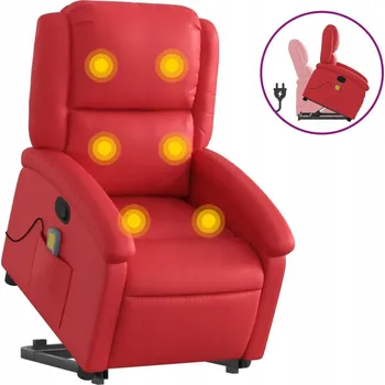 Křeslo Polohovací masážní křeslo s funkcí vstávání, červené, ekokůže