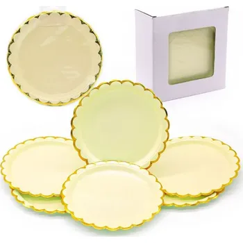 Talíř Papírové talířky na narozeninovou oslavu žluté se zlatým okrajem 18 cm 6 ks