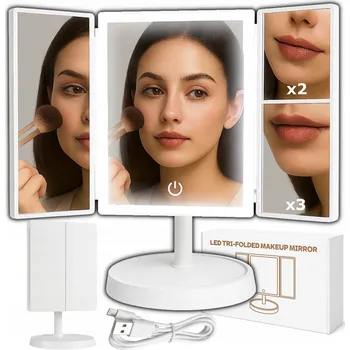 Zrcadlo Zrcátko na líčení kosmetické ZRCADLO LED podsvícené skládací PREMIUM
