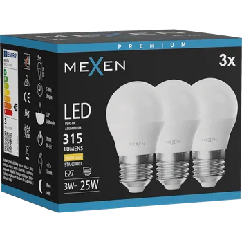 Žárovka Mexen Nova 3x LED žárovka E27, G45, 3W, Teplá - 3000K, 315 lm - L101-E27-0330-01x03 Żarówki LED