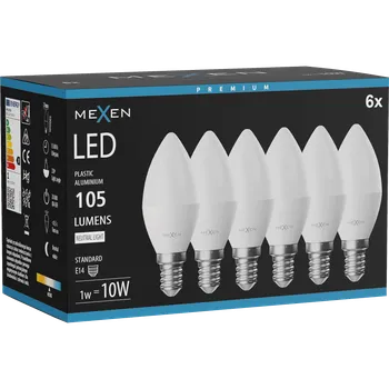 Žárovka Mexen Nova 6x LED žárovka E14, C37, 1W, Neutrální - 4000K, 105 lm - L102-E14-0140-01x06 Żarówki LED
