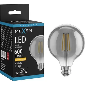 Žárovka Mexen Vintis LED žárovka filament E27, G95, 8W, Teplá - 2200K, 600 lm, kouřová - L157-E27-0822-70 Żarówki LED