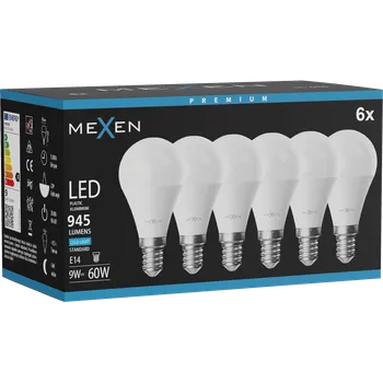 Žárovka Mexen Nova 6x LED žárovka E14, G45, 9W, Studená - 6500K, 945 lm - L101-E14-0965-01x06 Żarówki LED