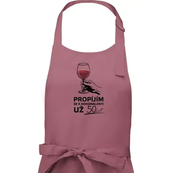 Kuchyňská zástěra Červené víno - propíjím se už 50 let - Pánská zástěra na vaření - Univerzální velikost ( Starorůžová )