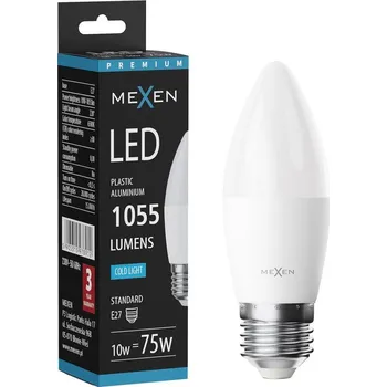 Žárovka Mexen Nova LED žárovka E27, C37, 10W, Studená - 6500K, 1055 lm - L102-E27-1065-01 Żarówki LED