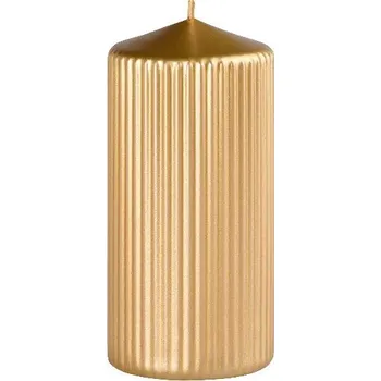 Svíčka Rýhovaná válec Metal zlatá 65x140mm