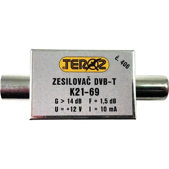Anténní zesilovač anténní zesilovač DVB-T / DVB-T2 14dB TEROZ č.406 IEC konektory