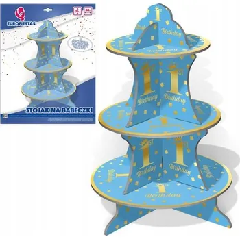 MODRÝ ETAŽÉR STOJAN NA DORTY MUFFINY PRVNÍ NAROZENINY SVĚTLE MODRÁ PRO CHLAPCE