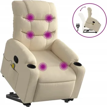 Křeslo VidaXL Zvedací masážní křeslo, polohovací, krémové, látkové