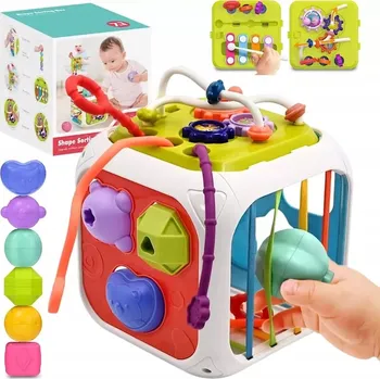 ostatní stavebnice Vzdělávací senzorická kostka – třídič tvarů, stavebnice, xylofon, 18m+ 668-62