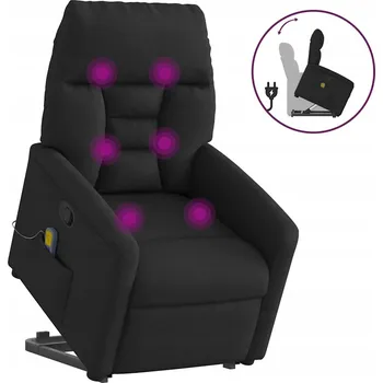 Křeslo Zvedací masážní křeslo, polohovací, černé, potažené látkou