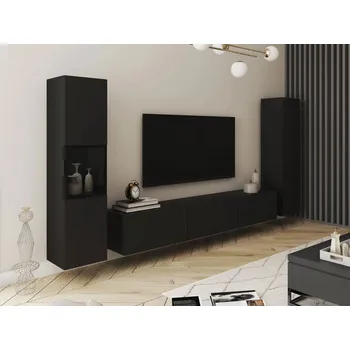 Obývací stěna Stěna do obýváku HEXIO - černá + LED osvětlení
