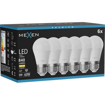 Žárovka Mexen Nova 6x LED žárovka E27, G45, 8W, Teplá - 3000K, 840 lm - L101-E27-0830-01x06 Żarówki LED