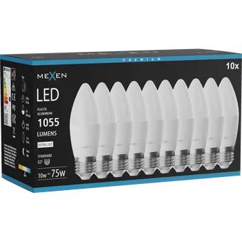 Žárovka Mexen Nova 10x LED žárovka E27, C37, 10W, Neutrální - 4000K, 1055 lm - L102-E27-1040-01x10 Żarówki LED